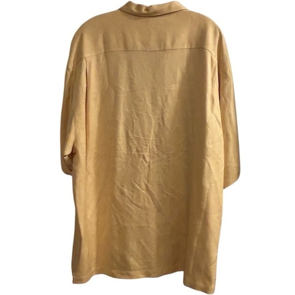 Tommy Bahama Men's XL Yellow Tropical 100% Silk Short Sleeve Button-Up Shirt - Picture 4 of 13